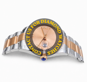 Reloj de Diseño Impresionante, Resistente al Agua, con Caja Redonda Única, Esfera Rosa, Bisel de Dos Tonos, Diamantes Moissanite, Mecánico - Product Image 1
