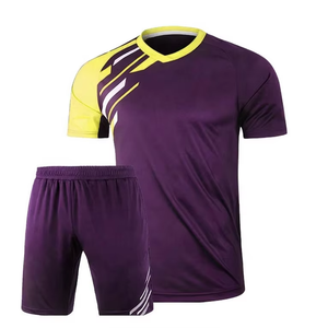 Conjunto Deportivo para Hombre, Camiseta Azul de Manga Corta con Pantalones Cortos Negros, Ropa Deportiva Transpirable de Verano, Cuello Redondo, Poliéster - Product Image 3