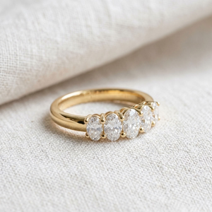 Bague en or 18 carats avec cinq pierres ovales cultivées en laboratoire, bague en diamant pour femme, cadeau d'anniversaire de mariage - Product Image 3