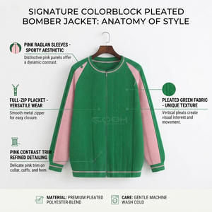 Cosh International Acrylic Sisterhood Sorority Green Pink Contrast Knitted Cardigan Full Sleeve Raglan Crew Neck <b>Zipper</b> <b>Top</b> - Product Image 6