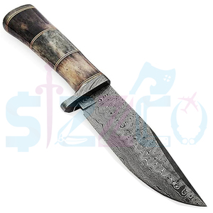 Couteau de chasse Bowie à lame fixe en acier Damas fait main, avec poignée en cuir et étui en cuir, cadeau idéal - Product Image 2