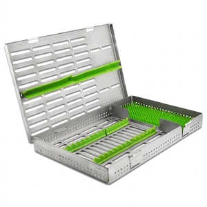 Cassette de Esterilización para Instrumental Dental de Acero Inoxidable con Soportes de Silicona Azul para Herramientas Quirúrgicas y Clínicas - Product Image 3