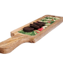 Plateau de service planche en bois moyenne sculptée à la main mangue fromage acacia pour plats Snack Dessert décoratif - Product Image 1