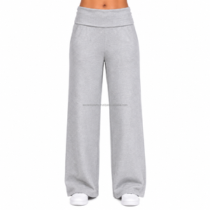 Women's Wide Leg Fleece Sweatpants High <b>Waisted</b> Cotton Blend Casual Lounge <b>Trousers</b> Soft Winter Pants OEM Wholesale - Product Image 1
