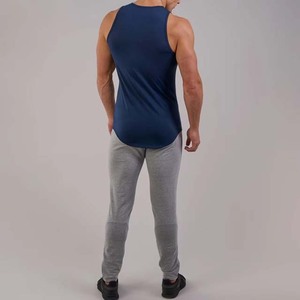 Men's <b>Navy</b> Blue Cotton Tank <b>Top</b> O Neck Solid Color Casual Breathable Knitted Workout Vest - Product Image 2