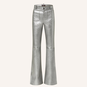 Pantalones Casuales Holgados para Mujer, Antiarrugas, Vintage, de Cintura Alta, Acampanados, Negros, con Estampado de Cuero Sintético PU - Product Image 1