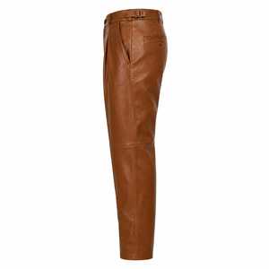 กางเกงหนัง PU สีน้ำตาลเอวสูงทรงตรงมีจีบพร้อมเข็มขัด สไตล์ลำลองสำหรับใส่ทำงานในฤดูหนาวสำหรับผู้หญิง - Product Image 5