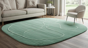 Tapis moderne en laine bouclée faite à la main, bord festonné, tufté, adapté aux animaux domestiques, antidérapant, bordure blanche, motif floral, design moderne pour salon - Product Image 3