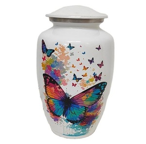 Urna Funeraria de Metal Amarillo Grabada con Mariposa Plateada Rosa Clásica de AHO para Cenizas de Adultos, 200 Pulgadas Cúbicas - Product Image 4