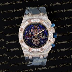 Luxury Wear Pass Diamond Tester Chronograph D VVS Fully Iced Out Moissanite Diamond Camouflage Rubber Strap <b>Watch</b> For Men - Product Image 3