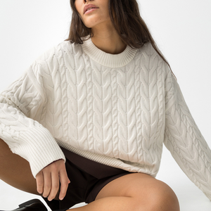 เสื้อสเวตเตอร์ไหมพรมโอเวอร์ไซส์พรีเมียมสำหรับผู้หญิง ฤดูหนาว รับผลิตแบบ OEM สั่งซื้อจำนวนมาก ผู้ผลิตเสื้อสเวตเตอร์จากโรงงานโดยตรง - Product Image 1