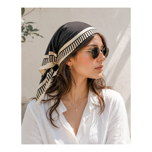 Pañuelo para la Cabeza de Poliéster a Rayas Vintage Unisex para Adultos, Pañuelo Cuadrado Blanco y Negro, Estilo Urbano de Verano - Product Image 1