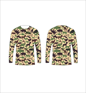 Custom Sublimated Long Sleeve T-Shirt <b>Animal</b> Silhouette Camo Pattern Crew Neck Performance Sports Wear Ferocious Clothing Bulk - Product Image 1