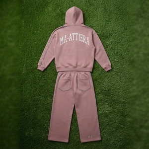 Conjunto de Sudadera con Capucha y Pantalones Deportivos para Hombre, Color Malva Lavado, con Cierre, de Algodón y Felpa, Estilo Urbano, Venta al Por Mayor OEM - Product Image 5