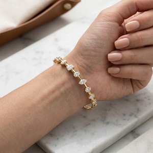 3.00CTW Mixed Cut Lab-Grown Diamond Prong-Set Station <b>Bangle</b> <b>Bracelet</b> in 9k Gold Plated E-F Color for Certified - Product Image 1