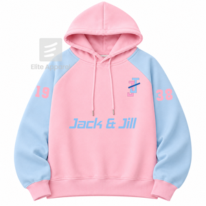 เสื้อฮู้ดดี้แบบกำหนดเองของแจ็คแอนด์จิลออฟอเมริกา ปักโลโก้ด้านหน้า สีฟ้าและชมพู แขนสั้น ผ้าฝ้าย สำหรับผู้หญิง - Product Image 1