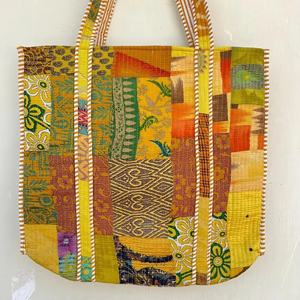 Bolsos de mano indios Acolchado Hecho a mano Bloque de algodón Impreso Bolso de compras de hombro grande Mujer - Product Image 1