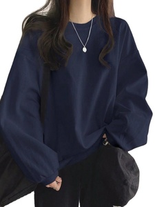 Custom Logo Women's Oversized Casual Knitted 100% Cotton Sweatshirt Plain Dyed Best Selling Wholesale OEM High Quality - Product Image 3
