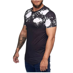 T-shirt de sport à manches courtes pour homme, motif géométrique noir, avec bordure jaune, séchage rapide, tricoté, coupe régulière, col rond - Product Image 4
