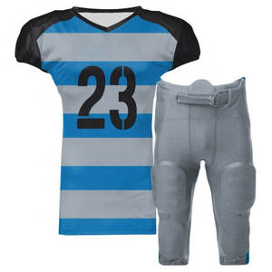 Custom American Football Jersey Pants Set Blue Gray Striped V-Neck Short Sleeve Moisture Wicking <b>Mesh</b> Uniform Adult Men - Product Image 1