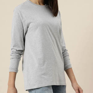 T-shirt à manches longues pour femme, gris, col rond, 100% coton jersey, coupe ajustée, décontracté, couleur unie, manches longues, séchage rapide - Product Image 2