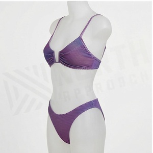 Ensemble bikini rayé pour femme, haut triangle froncé à décolleté plongeant, bas string, maillot de bain extensible - Product Image 3