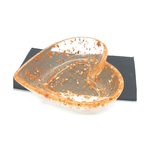 Bol à fruits en résine très demandé, forme cœur orange avec design pailleté or, pour restaurant, hôtel, utilisation sur table - Product Image 1
