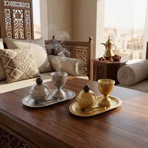 Juego de quemador de incienso árabe de lujo, quemador de incienso de metal, bandeja para Oud Bakhoor, fragancia para el hogar, regalo decorativo para Ramadán, Eid, Majlis - Product Image 6