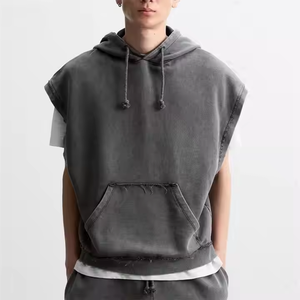 New Arrival High Quality French Terry <b>Hoodie</b> Men Athletic <b>Sleeveless</b> <b>Hoodie</b> Oversized Long Length Solid Pattern Wholesale - Product Image 1