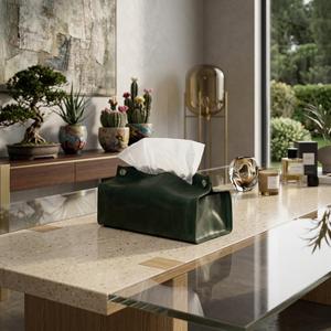 Boîte à mouchoirs en cuir de luxe anti-odeur, étui porte-serviettes avec fermeture à bouton, pliable, anti-poussière, portable, simple et décontracté - Product Image 2