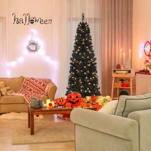 Albero di Natale e Halloween Artificiale Pre-Illuminato con Punte in PVC e Luci Bianco Caldo - Product Image 1
