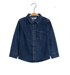 Chemise en jean à manches longues pour garçons, col mandarin, boutonnée, décontractée, couleur unie, en coton, hauts pour enfants - Product Image 4