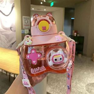 750ml Kids' Plastic <b>Water</b> Cup Student Outdoor Portable Sports Cartoon Straw <b>Water</b> <b>Bottle</b> with <b>Strap</b> - Product Image 5
