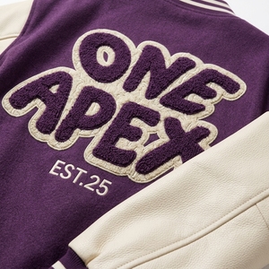 Veste de baseball personnalisée violette pour femme et homme avec manches en cuir crème, broderie streetwear - Product Image 4