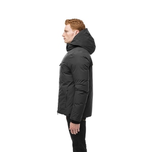 Chaqueta Acolchada con Capucha para Hombre, Negra, Cortavientos, Abrigo de Invierno con Cierre de Cremallera, Relleno Grueso de Poliéster, Estilo Casual, Corte Regular - Product Image 1