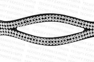 Bandeau de tête incurvé en cristal noir avec double rangée de strass en cuir pour chevaux d'équitation - Product Image 6