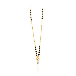 Elegant <b>Rose</b> Gold Plated 9K Yellow Gold IGI Certified Mangalsutra <b>Black</b> Beaded Chain Geometric Diamond-Studded Double Square - Product Image 2