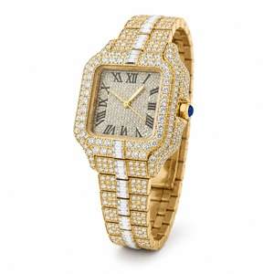 Reloj de lujo unisex con diamantes cuadrados, caja de oro amarillo, movimiento de cuarzo analógico, esfera con números romanos, cristal de zafiro, 44 mm - Product Image 2