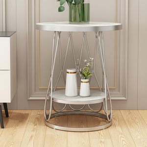 Modern Round Marble Top Space-Saving Coffee <b>Table</b> <b>with</b> Iron Frame Storage <b>Shelf</b> Living Room Furniture - Product Image 2