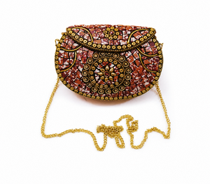 Luxury Handmade Clutch <b>Bag</b> with Crystal Bead Embroidery and Golden Chain Elegant Designer Evening Party Purse for Women - Product Image 1