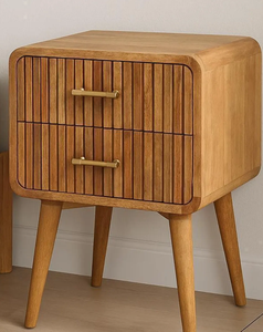 Mesa de Noche de Madera Tradicional Vintage con Dos Cajones y Tiradores Metálicos, Mesa Auxiliar Rústica Marrón para Dormitorio, Construcción de Madera Maciza - Product Image 5