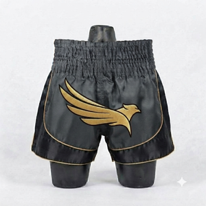 Shorts de Muay Thai en satin de haute qualité, design ailes dorées, shorts de boxe professionnels pour le ring - Product Image 2