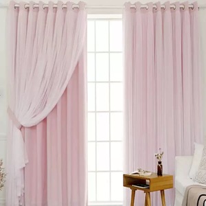 Fournisseur de <span class=keywords><strong>rideaux</strong></span> occultants en polyester à <span class=keywords><strong>double</strong></span> couche de dentelle rose de style français ODM/OEM pour la maison - Product Image 2