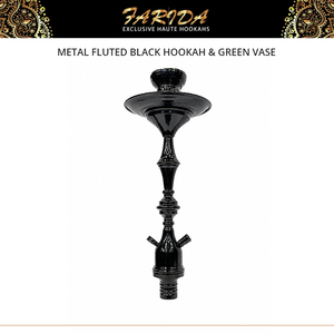 Luxury Farida Hookahs Egyptian Metal Fluted Lacquer Technique <b>Mini</b> Black Hookah & Green <b>Vase</b> Shisha Smoking - Product Image 4