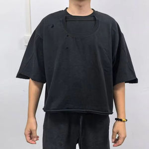 Custom High Quality Comfy Oversized Sunfaded Vintage Shirts Boxy Acid Wash <b>Distressed</b> T-shirt Puff Printing Logo Men's Shirts - Product Image 1