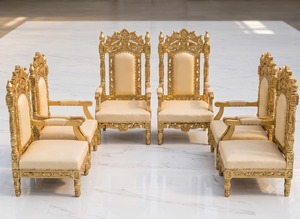 Ensemble de chaises de mariage modernes ouvertes de style Maharaja, chaises de mariage haut de gamme avec Havan Kund, chaises de mariée et de marié sculptées en or pour la cérémonie Vidhi - Product Image 5