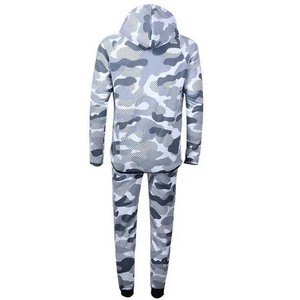 Men's Gray <b>Camouflage</b> <b>Tracksuit</b> Full Zip Hooded Casual Regular Fit Polyester Autumn Wear With Side Pockets - Product Image 2