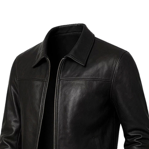 Herren Premium Matt-Lederjacke mit Umlegekragen, Reißverschluss, Slim Fit, Motorrad-Biker-Stil für Herbst und Winter - Product Image 5