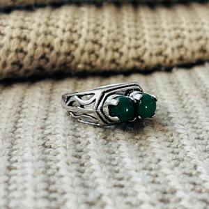 Boho Vintage Double Green Stone Brass <b>Ring</b> Oxidized <b>Silver</b> Plated Tribal <b>Adjustable</b> Wholesale <b>Ring</b> For Women - Product Image 3