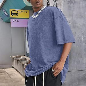 เสื้อยืดโอเวอร์ไซส์ผู้ชาย OEM ผ้าฝ้าย 100% 275GSM ขายส่ง เสื้อยืดสตรีทแวร์ฮิปฮอป ลายกราฟิกวินเทจ ล้างสีแบบแอซิดวอช เสื้อยืดเปล่าสีพื้น - Product Image 3